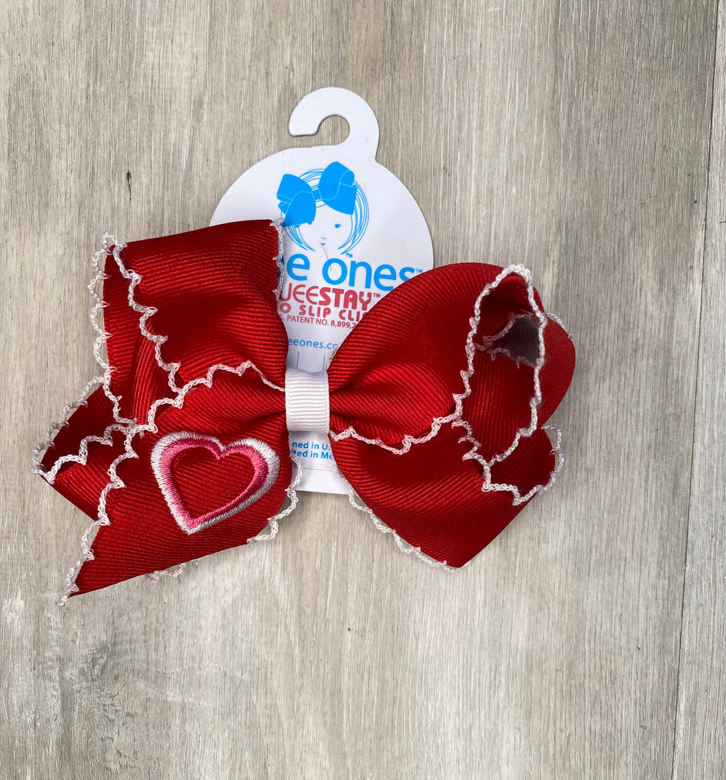Wee Ones Embroidered Medium Heart Bow
