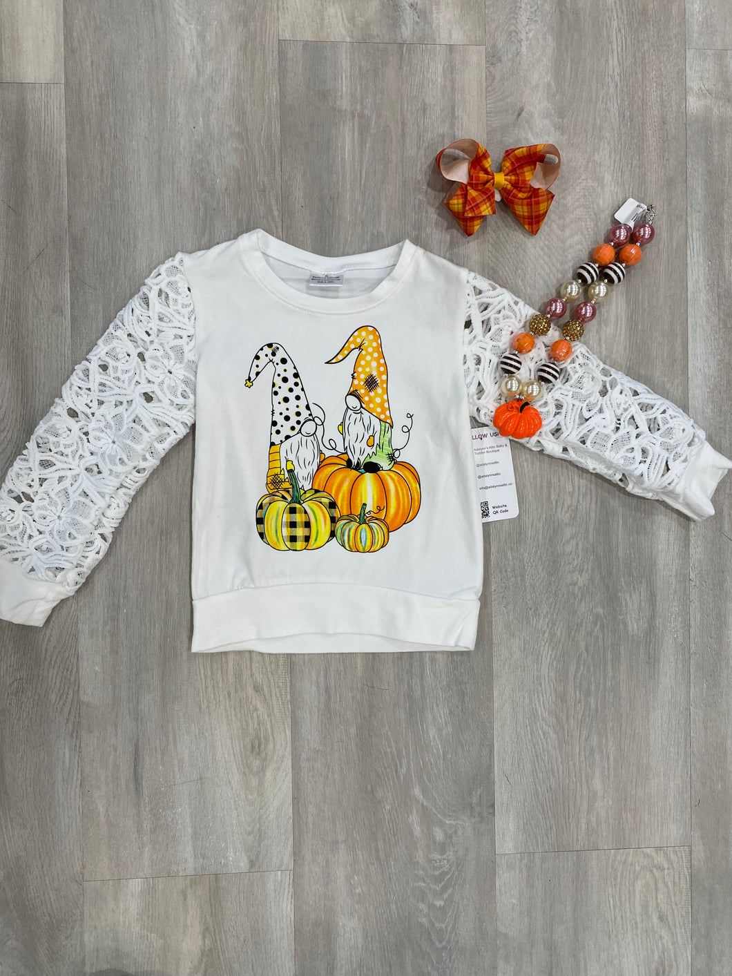 Girls Lace Sleeve Pumpkin Gnome Top