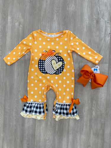 Baby Girl Yellow Pumpkin Ruffle Romper