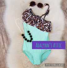 Girls Seafoam Leopard One Piece Swimsuit