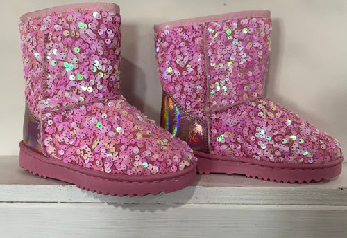 Girls Sequin Pink Boots
