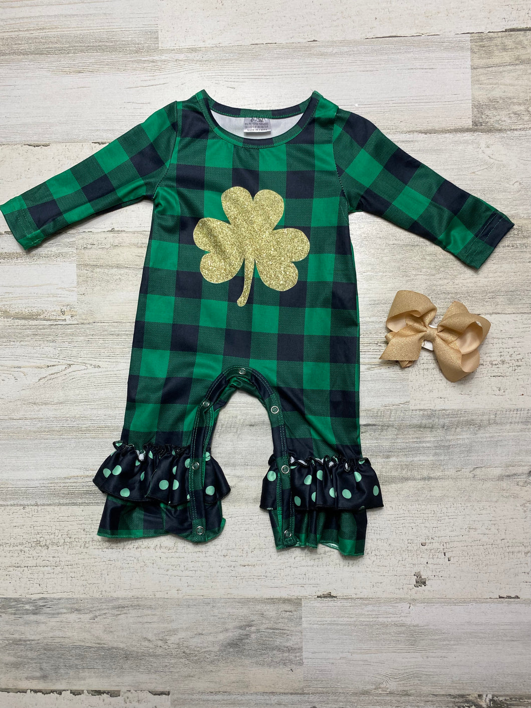 Girls Gold Clover Romper