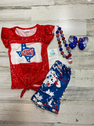 Girls Texas Tie Front Red White and Blue Set
