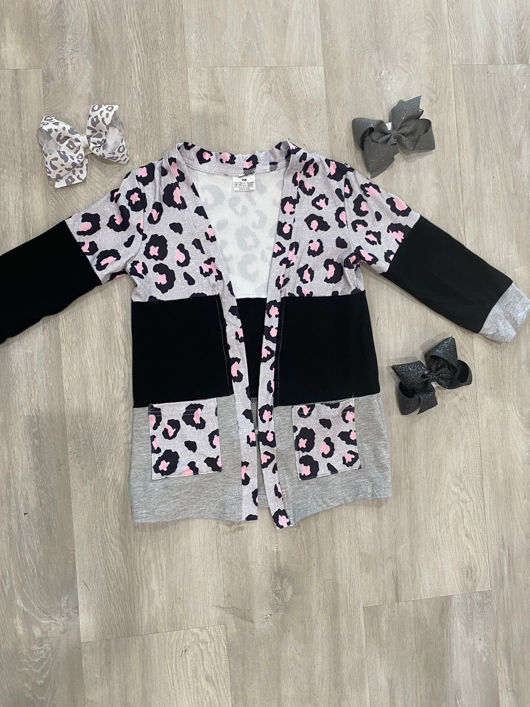 Girls Leopard Color Block Cardigan
