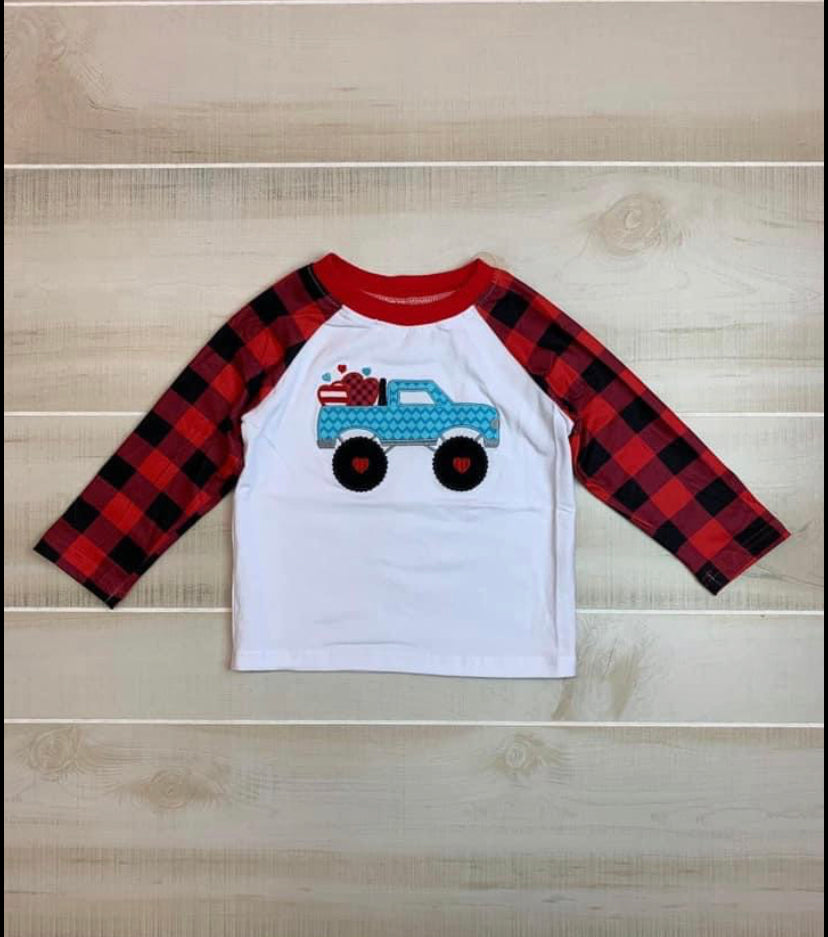 Boys Buffalo Plaid Truck Valentine Shirt