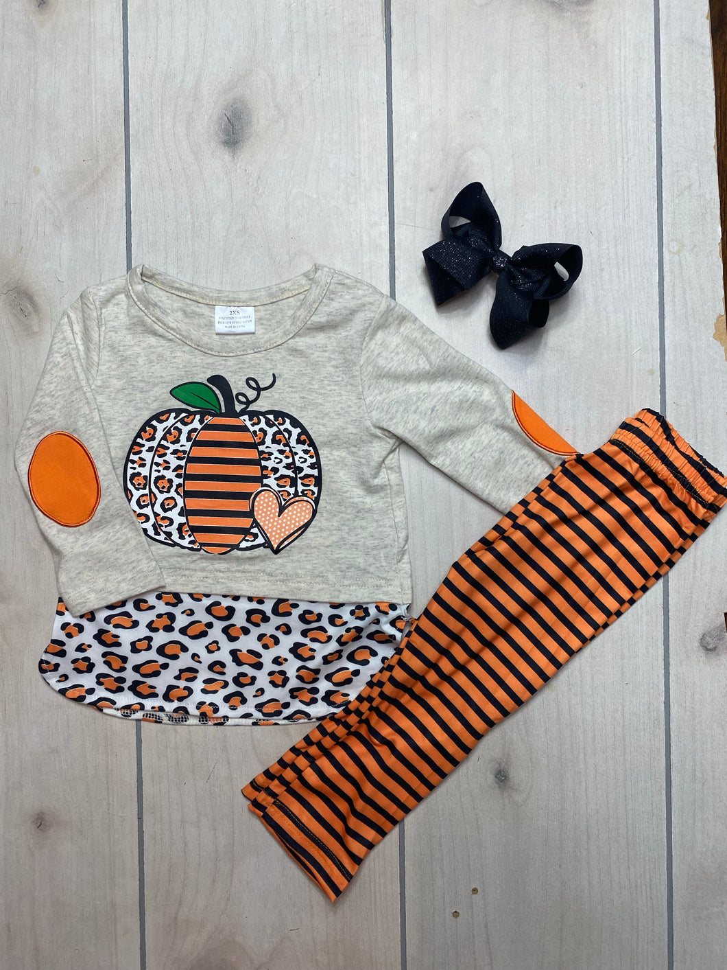 Girls Pumpkin Leopard Set